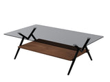 Rectangle Coffee Table with Tempered Glass top and Brown MDF Shelf, Modern Table for Living Room, W241142564