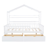 Wooden Full Size House Bed with 2 Drawers,Kids Bed with Storage Shelf, White WF308873AAK
