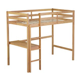 ZUN Twin High Loft Bed, Rubber Wood Loft Bed with Safety Guardrail, built-in desk, ladder,White Oak 64025790