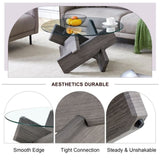 Round glass coffee table, 33.4" modern design unique coffee table. Tempered glass top with grey W1151P180317