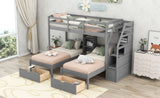 ZUN Twin over Twin&Twin Bunk Bed, Triple Bunk Bed with Drawers, Staircase with Storage, Built-in 09668417