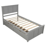 ZUN Platform Storage Bed, 2 drawers with wheels, Twin Size Frame, Gray 73106835