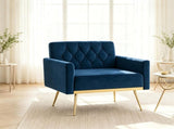 Blue Modern Tufted Velvet Accent Chair, Ergonomic Wide Seat Single Sofa Chair with Padded Armrests, 12808799