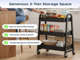 Utility Cart, Metal, 3Tier, Lockable Caster Wheels , 360&deg Rolling, Black 84442126