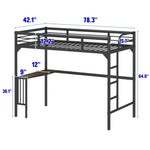 ZUN Twin Metal Loft Bed with Desk, Ladder and Guardrails,bookdesk under bed , Black 93749335