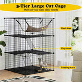 3-Tier Black Cat Cage - 74x74x107.5cm, PPMetal, DIY Assembly, Hammock & Ladders, for 1-3 Cats/Small 54057876