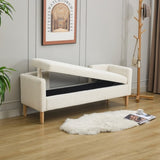 65.35"Wide Corduroy Storage Soft Bench with Armrests, Backrest and Two bolster Pillows for Living 45014415