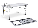 50" Folding Fish Cleaning Table with Sink, Bi-Folding Portable Camping Sink Station with Drain Hose, 37035974