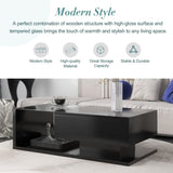 ON-TREND Modern Coffee Table with Tempered Glass, Wooden Cocktail Table with WF303936AAB