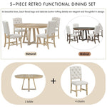 ZUN 5-Piece Retro Functional Set, Round Table with a 16"W Leaf and 4 Upholstered Chairs for 95277945