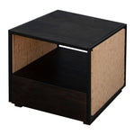 ZUN 21 Inch Handcrafted Acacia Wood Side Table Nightstand, Woven Jute Side Panels, Brown, Black B05671903