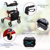 2-in-1 Red Rollator Walker & Wheelchair - 330 lbs Capacity, 8" PVC Wheels X-Shaped Structure 93513212