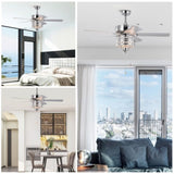 52'' Classical Crystal Ceiling Fan Lamp 5 Reversible Blades for Living Room, Dining Room, Bedroom, W1592P164710