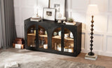 TREXM 4-Door Large Storage Sideboard Buffet Cabinet with Glass Doors, Arched Cabinet with Adjustable N715P290642B