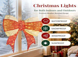Red & Gold Cloth Christmas Bow 3ft, 200 LED Warm White Lighted Decoration, Classic Holiday Dcor, 17087105