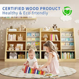 ZUN Wooden Toy Storage Organizer Cabinet Natural/ Wood Kids Bookshelf Children Bookcase Toddler Baby W2876P233535