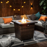 ZUN 28inch Wicker Square Fire Pit Table W853102854