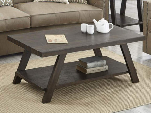 ZUN Athens Contemporary Wood Shelf Coffee Table in Weathered Espresso T2574P164644