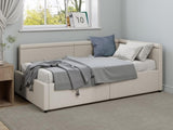 Modern Style Twin Size L Shape Corner Bed, Linen Upholstered Daybed with Two Storage Drawers,Beige N701P263819B