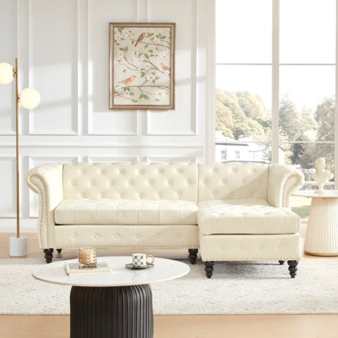 ZUN Chesterfield Sofa with Rolled Arms, Classic Button Tufted L Shaped Couch with Nailhead Trim, T2694P185601