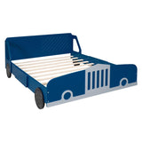 Full Size Car-Shaped Platform Bed with Wheels,Blue WF311753AAC