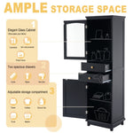 ZUN 63" Tall Bathroom Storage Cabinet with Glass Doors, Free-Standing, Two Drawers, and Adjustable N729P171305B