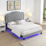 Upholstered Bed Button Tufted with Curve Design - Strong Wood Slat Support - Easy Assembly - Light W311P228694