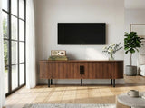 Walnut Embossed Particle Board TV Stand, Oval Tabletop 1473558cm, Modern Entertainment Center with 34294354