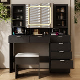 Large Vanity Table Set with LED Lighted Mirror, Vanity Desk with Charging Station, Makeup Table with 73192852