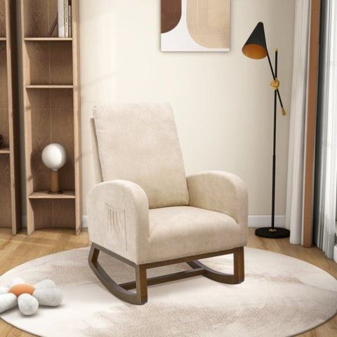 ZUN 27.2"W Rocking Chair for Nursery, Polyester Glider Chair with High Back and Side Pocket, Rocking W1852P171367