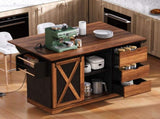 55.5" Farmhouse Kitchen Island with Drop Leaf, Kitchen Storage Island with Barn Door, Power Outlet, 41076363