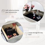 Mirrored Vanities Desk with Drawers, Bedroom Makeup Vanity Table Set with Mirror and Stool, Flip Up W2170P209976