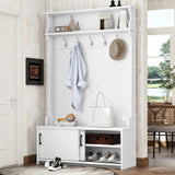 Hall Tree with Top Shelf and Storage Bench, Hallway Shoe Cabinet with Sliding Doors, Coat Rack with W1307P175739