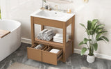 ZUN 30" Bathroom Vanity with Sink Top, Bathroom Cabinet with Open Storage Shelf and Two Drawers, Brown 51882165