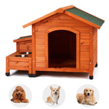 88*106*77cm Wooden Feral Dog House for Outdoor and Indoor, Pet House with Food Bowl& Food Storage 97181304