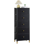 ZUN Drawer Dresser cabinet, Tall Dresser with 5 PU Leather Front Drawers, Storage Tower with Fabric W679123929