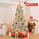 ZUN 8 FT Pre-lit Snow Flocked Christmas Tree, Artificial Hinged Xmas Pine Tree with 1300 Branch Tips, 67753031