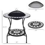 ZUN 30" Outdoor Fire Pit Dining Table, 3-in-1 Round Wood Pit Bowl, Patio Ice Bucket with W2225142618