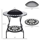 30" Outdoor Fire Pit Dining Table, 3-in-1 Round Wood Pit Bowl, Patio Ice Bucket with W2225142618