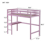 ZUN Twin High Loft Bed, Rubber Wood Loft Bed with Safety Guardrail, built-in desk, ladder,Pink 87235573