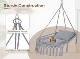Gray Boho Macrame Hanging Swing Chair with 2 Padded Cushions, 330LBS Capacity Hammock Chair for 42193388