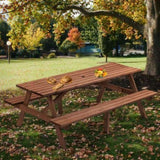 8 Person Brown Wooden Picnic Table, Outdoor Camping Dining Table with 2 Seats, Garden, DIY with 2 W1422P196395