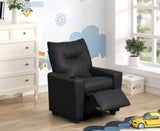 Perline 23"W Black PVC Fabric Kids Recliner Chair with Cupholder B061P236758
