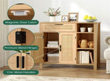 Natural Rattan Buffet Sideboard, Pull-Out Drawer & 3 Open Shelves, 3-Position Adjustable Cabinet 49396034