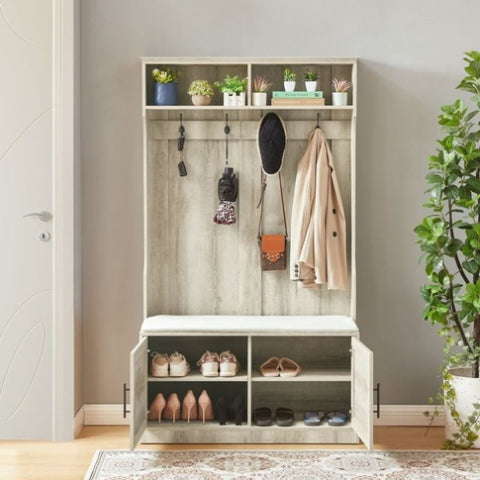 ZUN Wood Coat Rack, Storage Shoe Cabinet, with Clothes Hook, with Sponge Pad Product, Multiple Storage 67234760