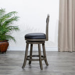 ZUN 30" Bar Height X-Back Swivel Stool, Weathered Gray Finish, Black Leather Seat B04660725