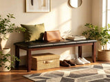 45.5" Solid Rubber Wood Entryway Bench 400LBS, PU Leather Padded Dining Bench, Multi-purpose Shoe 77951483
