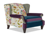 Anya Boho Chic Wingback Accent Arm Chair, Floral & Leopard, Blue-Teal & Purple Velvet B2719P238251