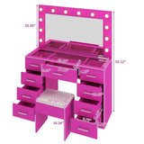 Vanity Desk Set with Large Lighted Mirror and Powre Outlet, Glass Top Makeup with 9 Drawers, 36751052