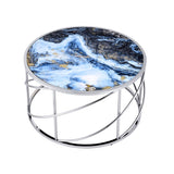 ZUN ACME Lyda Coffee Table, Blue Marble Print & Chrome Finish LV02095